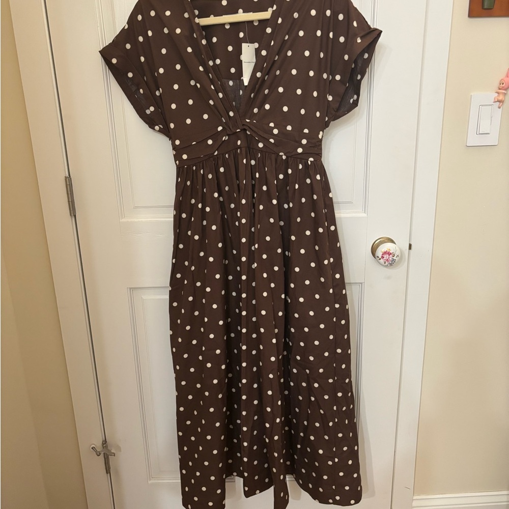 Abercrombie & Fitch Brown and White Polka Dot Midi Dress